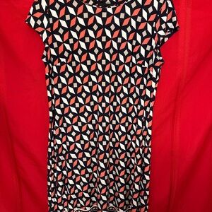 Liz Claiborne Size L Geometric Sheath Dress in Navy, White, and Salmon